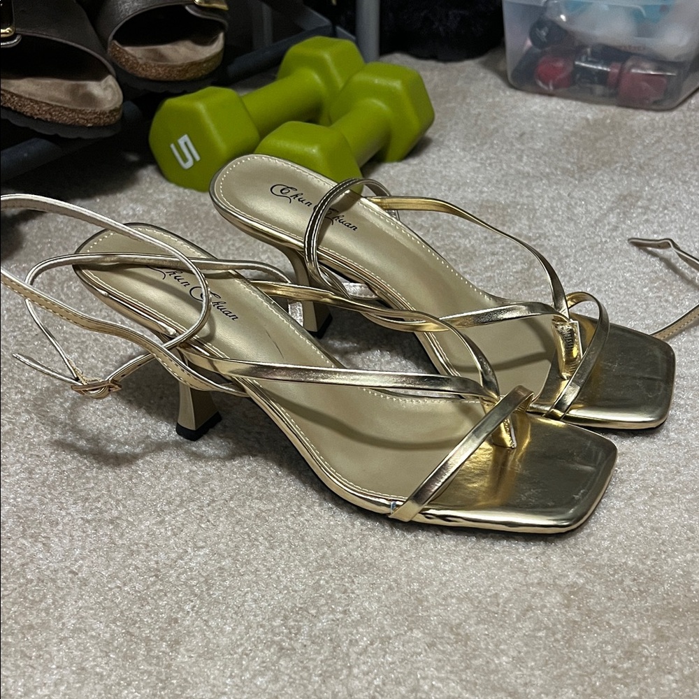 Elegant Gold Strappy Heels